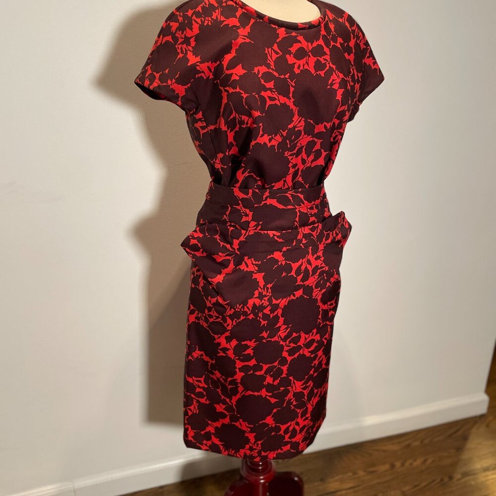 MARC JACOBS skirt top SET Floral red brown flowers SIZE 6 MED retro wiggle